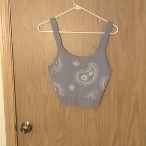 Stylish Blue Paisley Crop Top